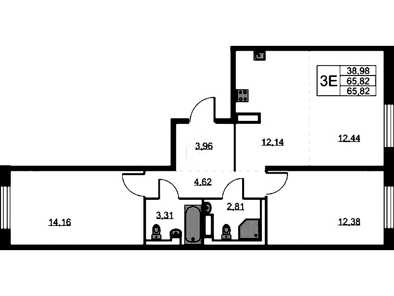 2-комнатная квартира 65.82 м², 9/9 эт., ЖК «Квартал Лаголово»
